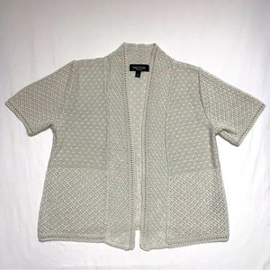 🆕 Crochet Cardigan Women's Large Light Tan Short Sleeve Open Front PERCEPTIONS